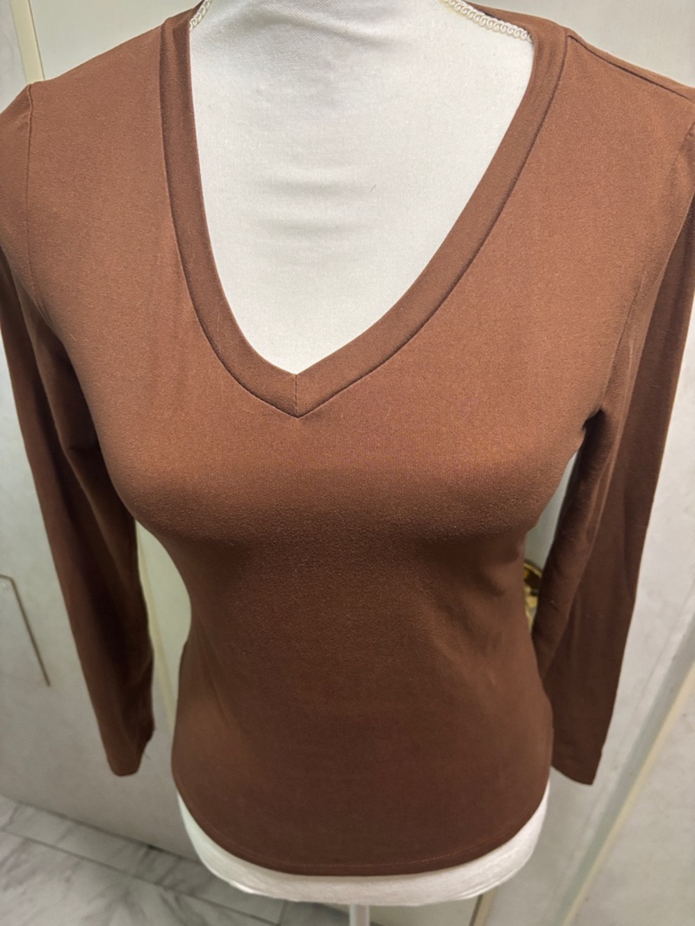 SHEIN Brown V-Neck Long Sleeve Tee